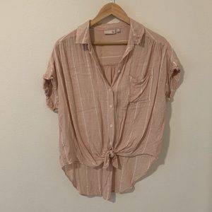 Pink linen button down crop top